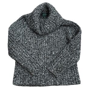 VTG Lauren Ralph Lauren Women S Turtleneck Lambswool Sweater‎ Black Chunky Knit